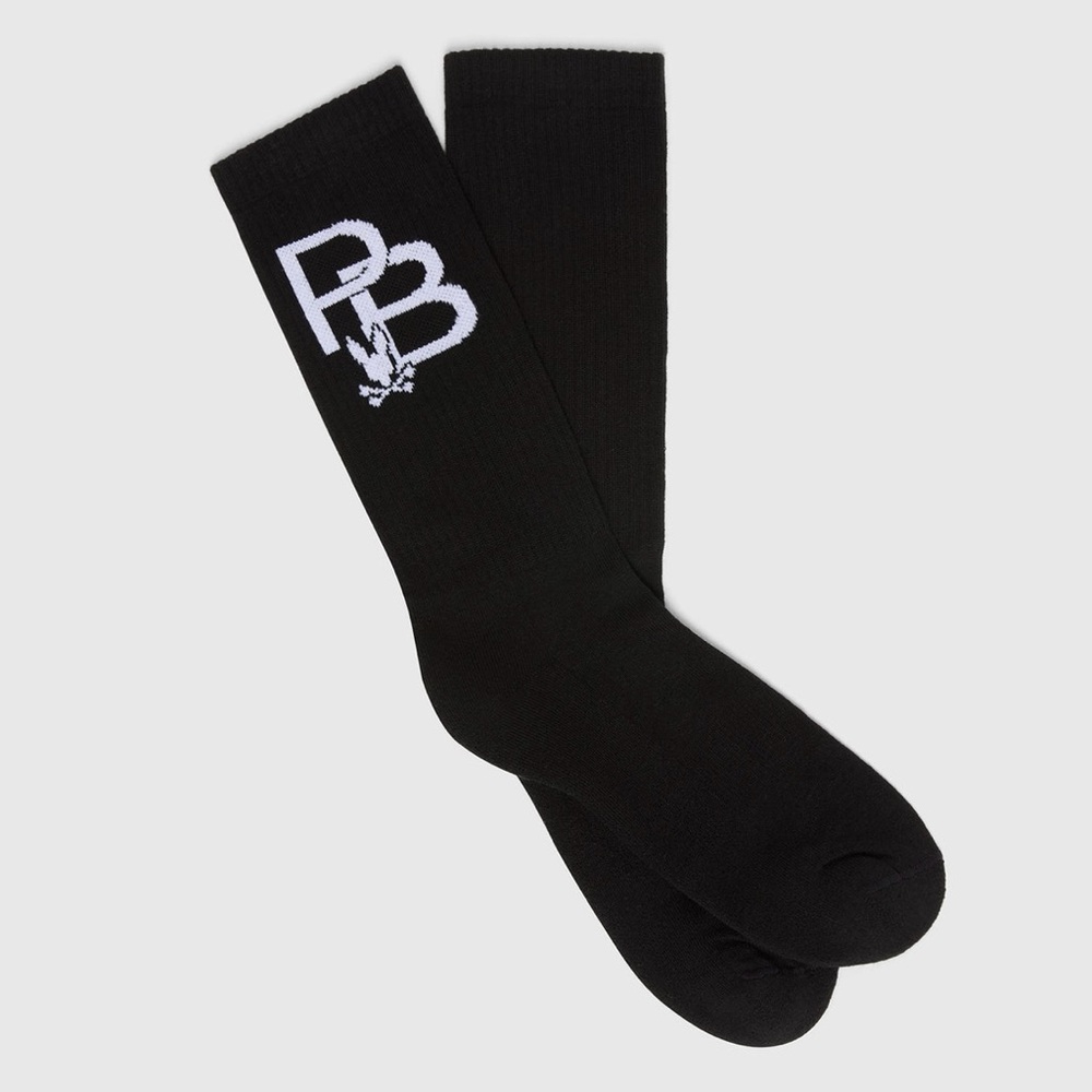 NWT Psycho Bunny Black Crew Socks with White Logo - One Size